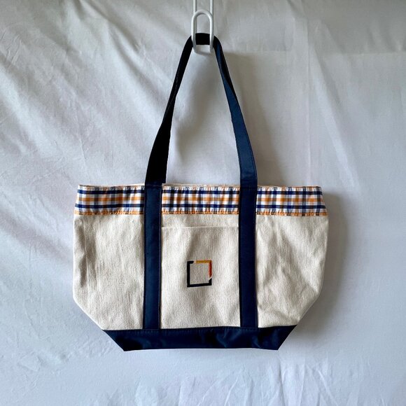 Extra Large Canvas Boat Tote Plaid, Cream and Navy, NWOTS! - Picture 12 of 12